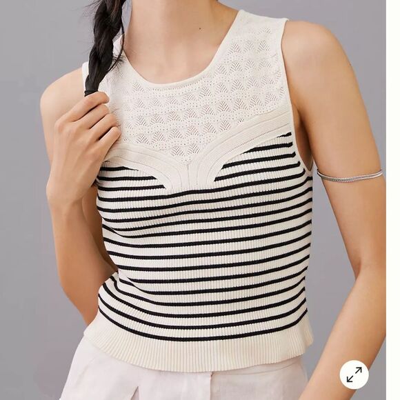 Maeve Tops - NWT Maeve Anthropologie Morgan Sweater Tank Knit Sleeveless Top Ivory Striped XL